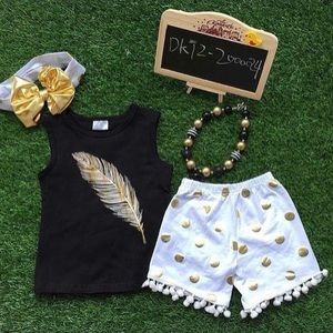 Gold polka dot short set with necklace and headband